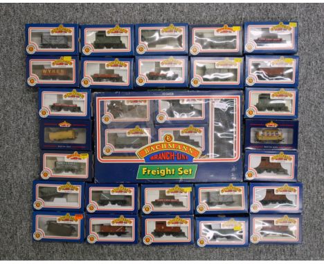 Bachmann OO Gauge electric Branchline train set, 5 carriages, 33 goods wagons, 3 coal traders wagons, all boxed. (a lot) 
