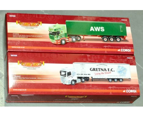 Corgi (Hauliers Of Renown) a boxed pair of 1:50 scale Truck/Trailer models comprising of CC13718 Scania R Series Topline Skel