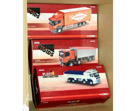 Corgi, a boxed 1:50 scale Commercial models "Rigids Series" comprising of CC14204 Scania P Box Lorry "Tunnock's", CC13909 Fod