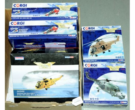 Corgi Aviation Archive, a boxed group of 1:72 scale military helicopter models to include AA33419 Westland Sea King MK5 HU "H