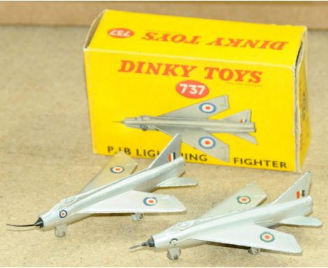 Dinky - a pair of 737 P1B Lighting Fighters with Black noses, please note one is boxed and one is unboxed. Conditions are Goo