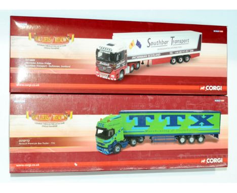 Corgi (Hauliers Of Renown) a boxed pair of 1:50 scale Truck/Trailer models comprising of CC12112 Renault Premium Box Trailer 