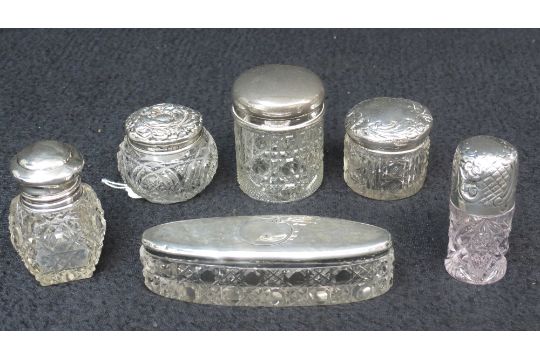 Four Cut Glass Vanity Jars With Hallmarked Silver Lids With Another Two Cut Glass Vanity Jars Wit