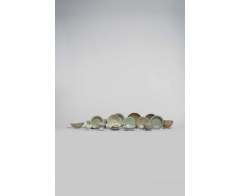A SMALL COLLECTION OF CELADON WARESMING DYNASTY AND LATERComprising: two small dishes moulded with pairs of fish, three stem 