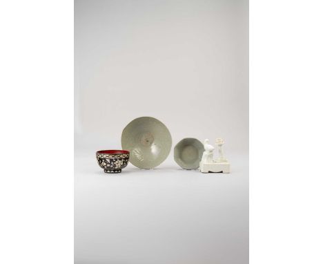 A SMALL COLLECTION OF KOREAN ITEMS KORYO AND CHOSON DYNASTY  Comprising: a sanggam inlaid celadon octagonal bowl with panels 