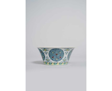 A FINE CHINESE DOUCAI 'MEDALLION' BOWL SIX-CHARACTER QIANLONG MARK AND OF THE PERIOD 1735-96  The tall flaring sides delicate