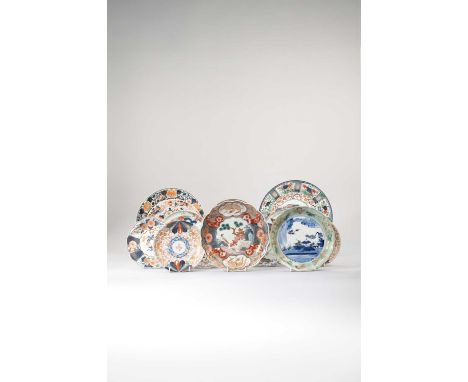 A COLLECTION OF NINETEEN JAPANESE POLYCHROME DISHES EDO PERIOD AND LATER, 18TH CENTURY AND LATER  Variously decorated in the 