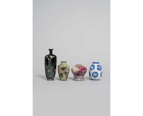 FOUR SMALL JAPANESE VASES MEIJI AND LATER, 19TH AND 20TH CENTURY  Two made of porcelain, one painted in underglaze blue with 