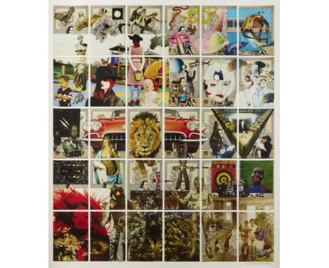 Frank Big Bear (Anishinaabe, b. 1953). Two-part progress silkscreen over a pigment print depicting a composition of thirty ce