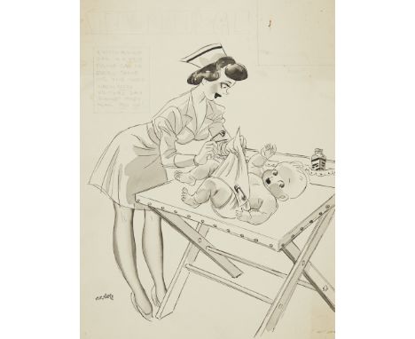 Robert C. Dell (American, 1908-1972). Ink, inkwash, and graphite on artist board depicting a Nifty comics pin-up gal. Signed 