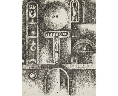 Marcelo Bonevardi (Argentinian, 1929-1994). Etching on zinc on paper titled "Facade," 1966. Pencil signed and dated along the