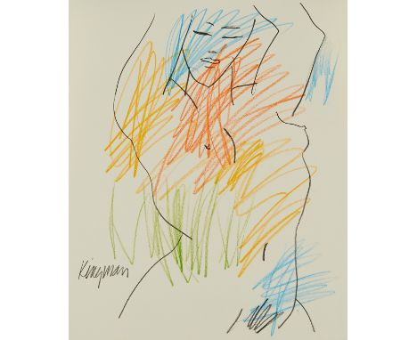 Brant Kingman (American, born 1953). Color pencil drawing on paper titled "Scribbles V" depicting a postering female figure a