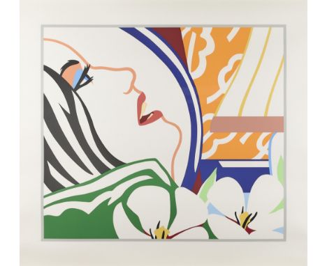 Tom Wesselmann (American, 1931-2004). Screenprint in colors on museum board titled "Bedroom Face with Orange Wallpaper" depic