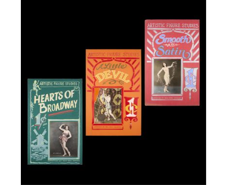 Group of three Mutascope promotional works for peep shows, ca. 1930s. Each with a photograph surrounded by hand-painted lette