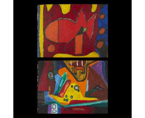 Norris Embry (American, 1921-1981). Group of two vibrant abstract mixed media on paper artworks. One signed along the upper r