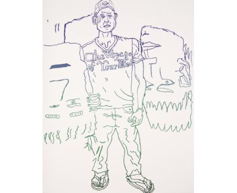 Michael Williams (American, b. 1978). Silkscreen on Stonehenge white paper titled "The Voyage of Your Mind" depicting figure 