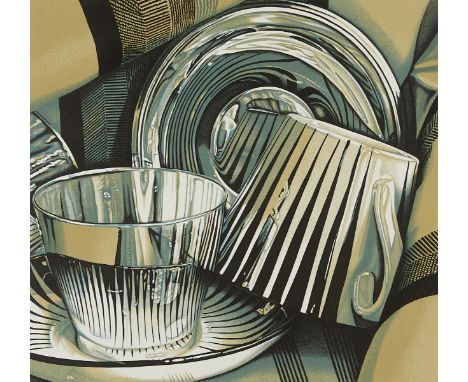 Jeanette Pasin Sloan (American, b. 1946). Color lithograph titled "Black Star" depicting a highly reflective still life, 1998