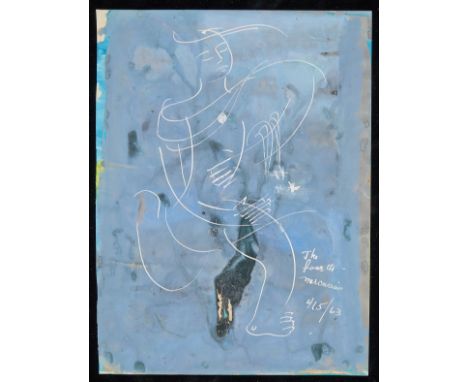 Irene Rice Pereira (American, 1902-1971). Mixed media painting on paper titled "The Fourth - Mercuries" depicting a dancing f