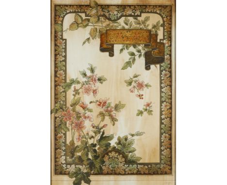 Print titled "Mother's Tapestry" depicting a tapestry style composition of leaves and flowers with hand-painted white highlig