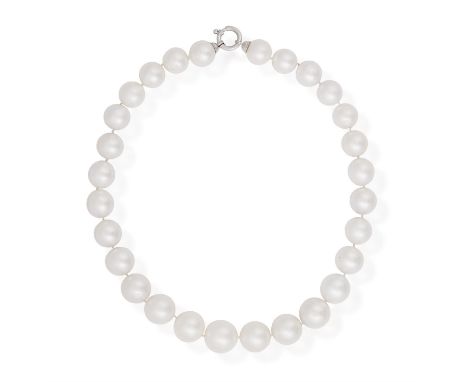 A CULTURED PEARL NECKLACEComposed of a single strand of graduated South Sea pearls measuring approximately 13.42mm-17.07mm, f