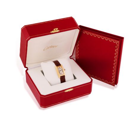 CARTIER: AN 18K 'TANK AMÉRICAINE' WATCH, CIRCA 2015The 4-jewel Cal-157 quartz movement, rectangular dial with black Roman num