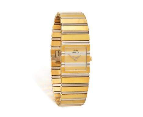 PIAGET: AN 18K BI-COLOURED GOLD 'POLO' WATCH, CIRCA 1975-80The 4-jewel Cal-857P quartz movement, square bi-coloured dial, pol