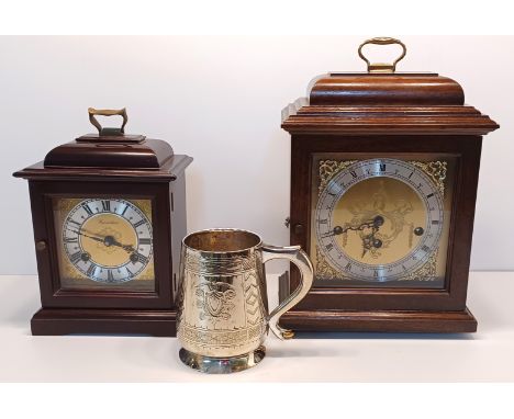 GERMAN FRANZ HERMLE 2 JEWEL MANTEL CLOCK, CIRCADIAN MANTEL CLOCK AND SILVER PLATED TANKARD
BOTH CLOCKS IN WORKING ORDER