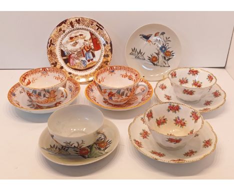 FIVE CABINET DISPLAY CUPS AND SAUCERS INC. JAPANESE