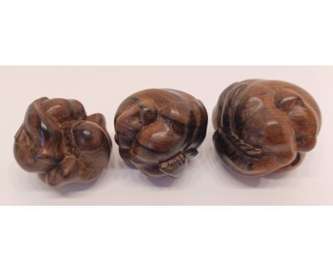 THREE WOODEN NETSUKE 2" HIGH
