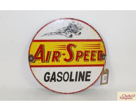 An enamel "Airspeed Gasoline" advertising sign approx. 12" dia.