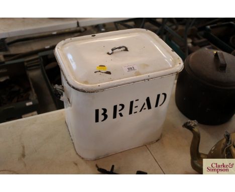 An enamel bread bin