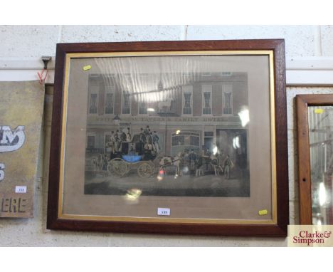 A 19th Century coaching print "The Cambridge Telegraph" Outside The Whitehorse Tavern and Family Hotel