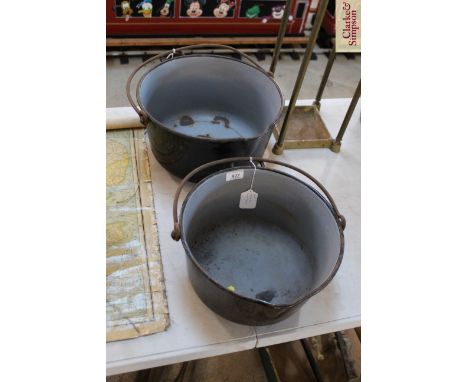Two enamel preserving pans