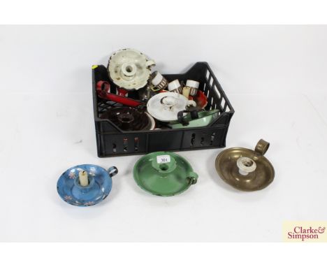 A quantity of miscellaneous enamel and other chamber sticks 