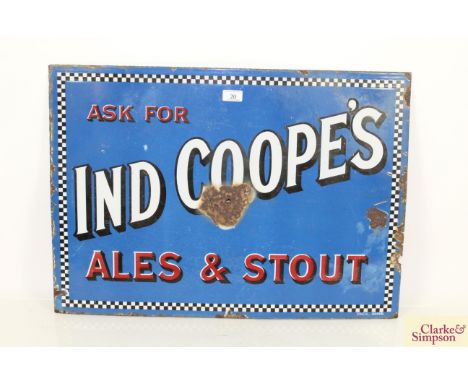 An enamel "Ind Coope's Ales and Stout" sign, approx. 28" x 20½"
