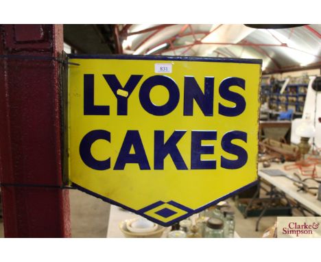 An enamel double sided "Lyons Cakes" sign, approx. 17½" x 15½" overall