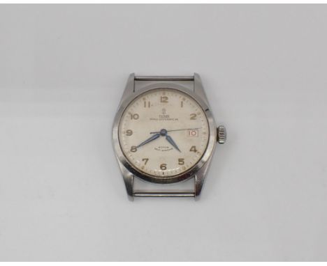 A gentleman's Tudor Price-Oysterdate 34 Rotor Self-winding Wristwatch the textured cream dial with arabic numerals, sweep sec