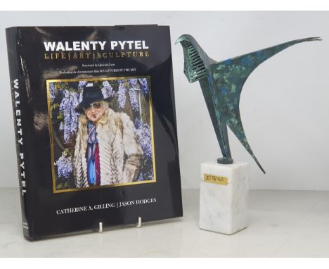 WALENTY PYTEL. A painted steel Sculpture of an abstract Swallow, mounted on square white marble plinth, bearing applied 'W. P