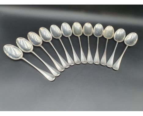 A part Canteen of Edward VII silver Cutlery Hanoverian pattern with rat tail bowls engraved crests, London 1904 &amp; 1905,  