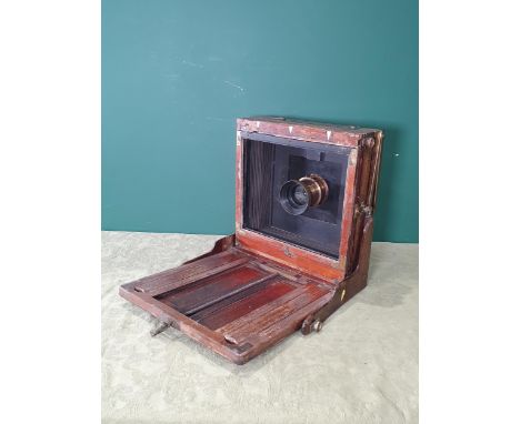 A mahogany and brass mounted, 12 x 10in, large format Camera with Busch lens 