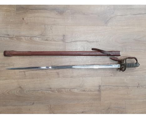 An 1892 Pattern Infantry Officer's Sword with etched blade by Holt &amp; Son, Sackvilles in leather covered Scabbard 