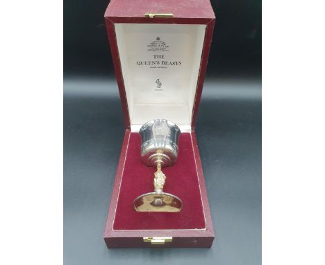 A collection of nine Elizabeth II silver and parcel-gilt limited edition Queen’s Beasts Silver Jubilee Goblets, each with a d