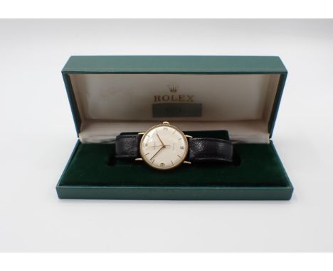 A gentleman's 1970's Rolex Precision Wristwatch the cream dial with arabic numerals at quarters, remainder baton markers and 