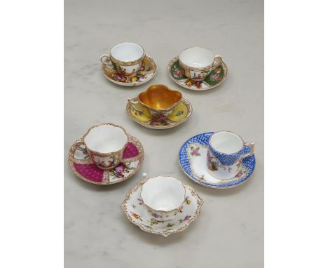 Six Continental miniature Cabinet Cups and Saucers (one saucer A/F) 