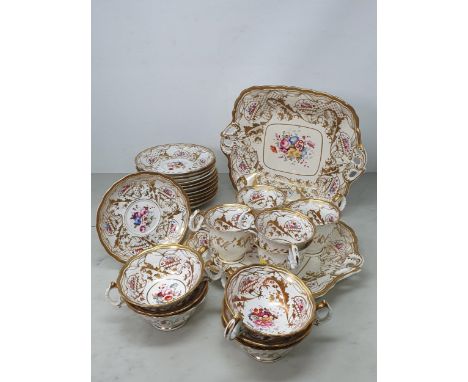 A 19th Century Chamberlain Worcester part Tea Service with painted designs of floral bouquets amongst gilt leafage scrolls, i