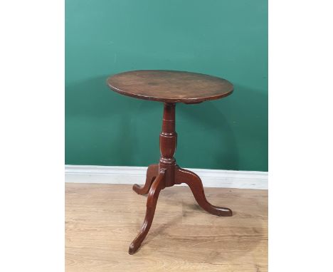 An antique oak Tripod Table with baluster column, 1ft 8 1/2in diam 