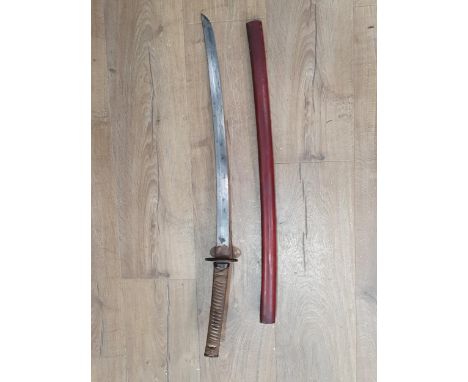 A Japanese WWII  N.C.O's Katana with lacquered bamboo Scabbard (A/F) 31in overall 