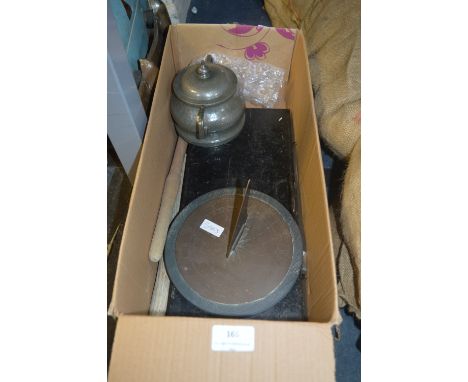 Brass Sundial by M.E.Turtle Old Leake Lincolnshire, Pewter Jar and Tin 