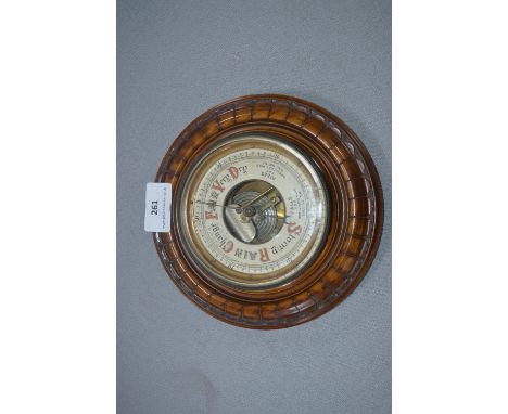 Circular Carved Wood Barometer 