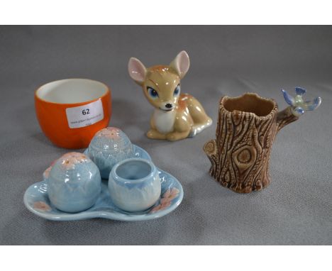 Wade Bambi Figurine, Carlton Bowl and a Melba Ware Cruet Set 